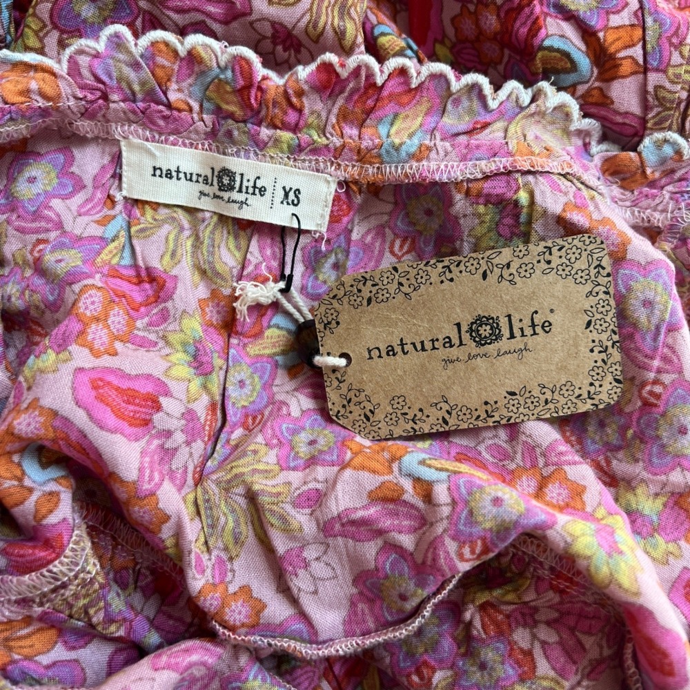 Natural Life Mini Dress Women XS Pink Floral Embroidered Tiered - Picture 5 of 7